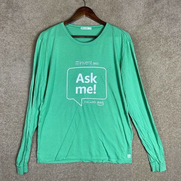 Marine Layer T-Shirt Mens Size Small Green AWS Re:Invent Ask Me Long Sleeve Crew - Picture 1 of 11